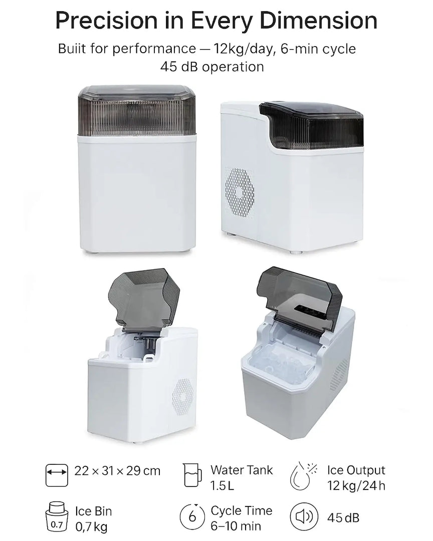 Portable Ice Maker Machine | 9 Bullet Ice Cubes Ready in 6 Minutes | Compact Countertop Ice Cube Maker, 12KG/24H, 2 Ice Sizes | Self-Cleaning, Quiet Operation | Home, Office, Outdoor