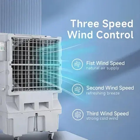 Portable Industrial Evaporative Air Cooler, indoor and outdoor areas with strong wheels & brakes - air cooler, air purifier, fan, and humidifier