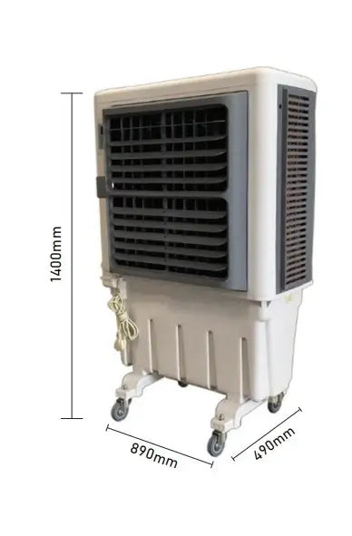 Portable Industrial Evaporative Air Cooler, indoor and outdoor areas, with strong wheels & brakes