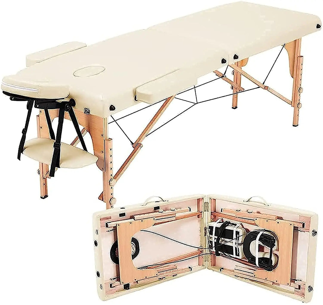 COOLBABY Portable Massage Table Professional Adjustable Folding Bed with 3-part Wooden Frame Ergonomic Headrest and Tote Bag for Therapeutic Tattoo Salon SPA Facial Treatment…