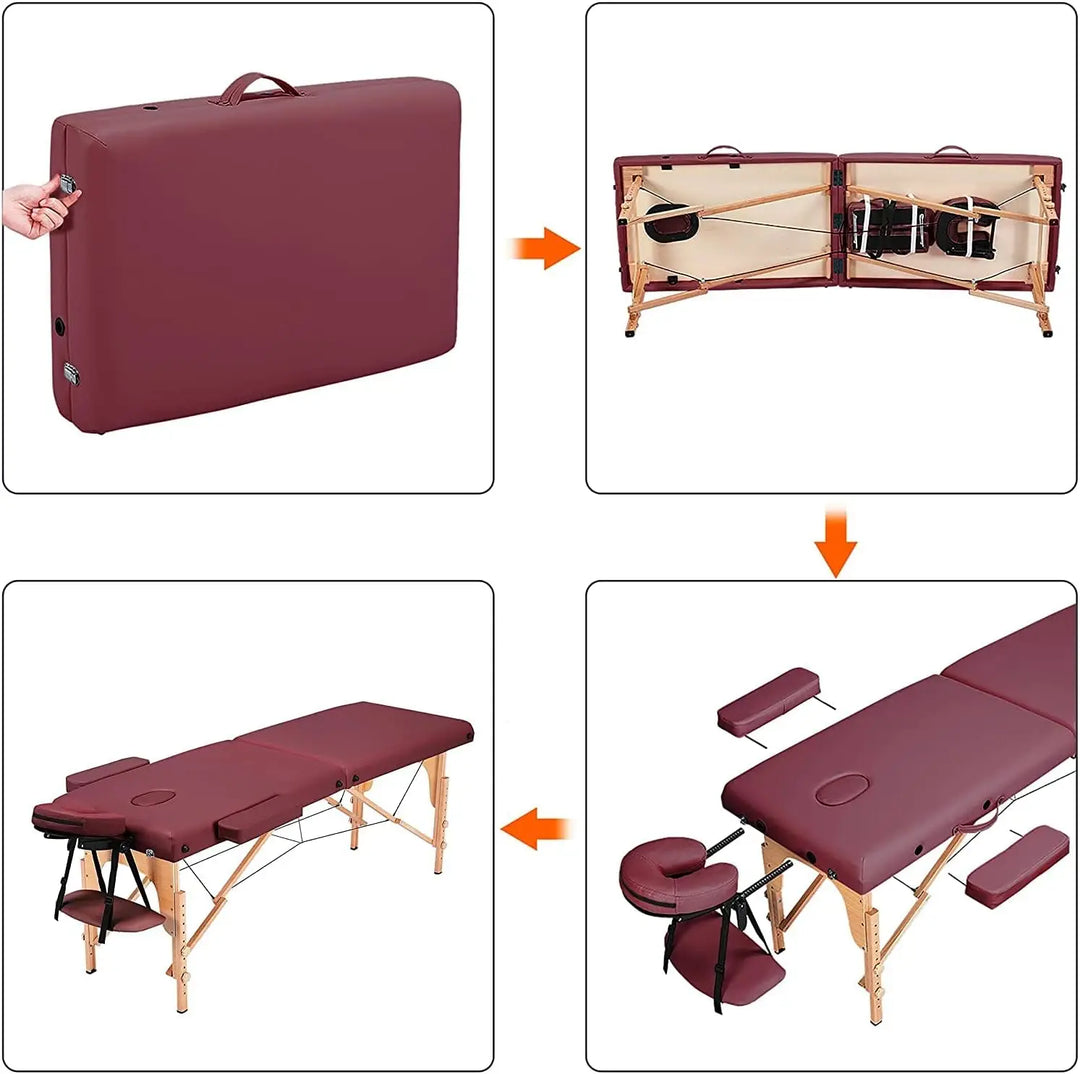 COOLBABY Portable Massage Table Professional Adjustable Folding Bed with 3-part Wooden Frame Ergonomic Headrest and Tote Bag for Therapeutic Tattoo Salon SPA Facial Treatment…