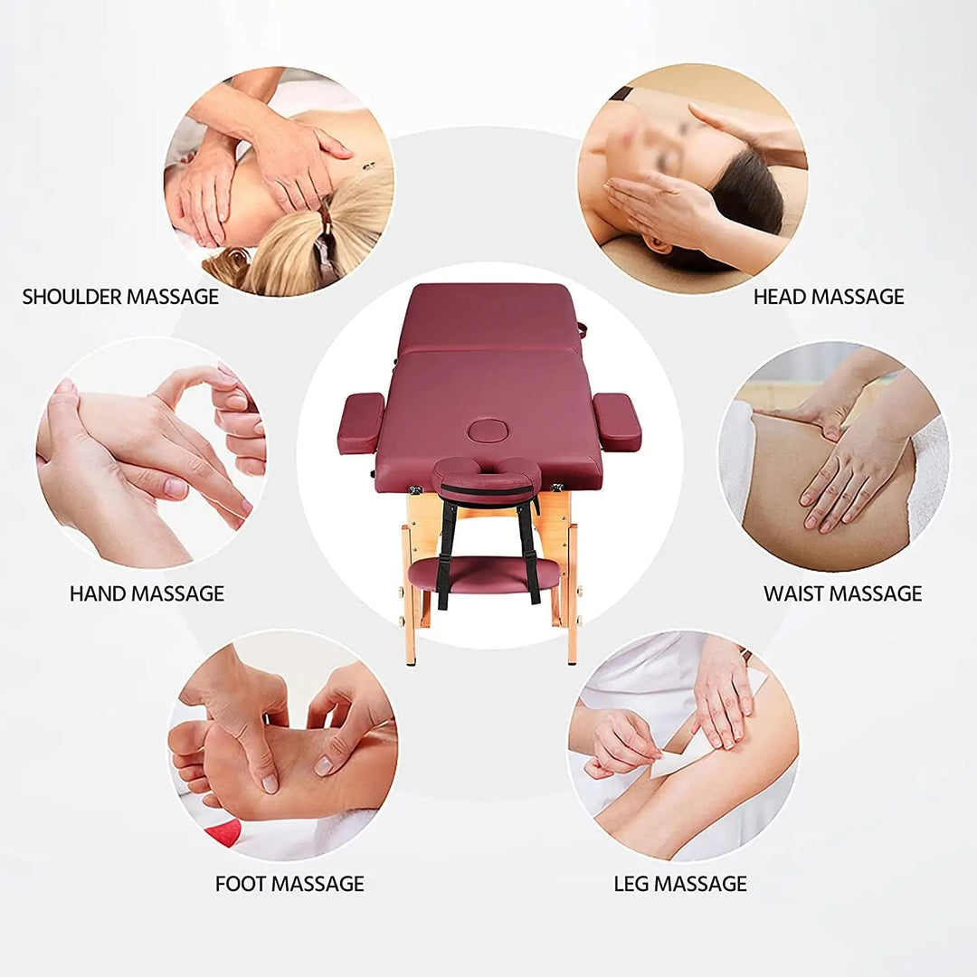 COOLBABY Portable Massage Table Professional Adjustable Folding Bed with 3-part Wooden Frame Ergonomic Headrest and Tote Bag for Therapeutic Tattoo Salon SPA Facial Treatment…