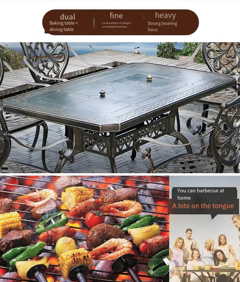 Pre Order Outdoor Cast Aluminum Multi-functional Barbecue Table & Chair Five-Piece Set