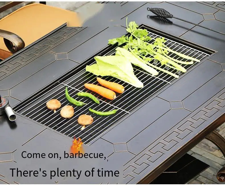 Pre Order Outdoor Cast Aluminum Multi-functional Barbecue Table & Chair Five-Piece Set