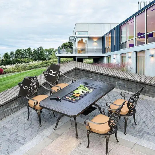 Pre Order Outdoor Cast Aluminum Multi-functional Barbecue Table & Chair Five-Piece Set