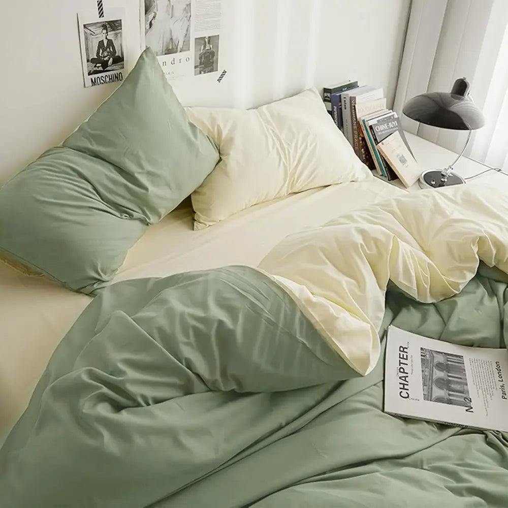 Premium 4-Piece Washed Cotton Duvet Cover Set – Queen Size, Breathable & Durable Bedding with Zipper Closure and Corner Ties-GCC Home Center