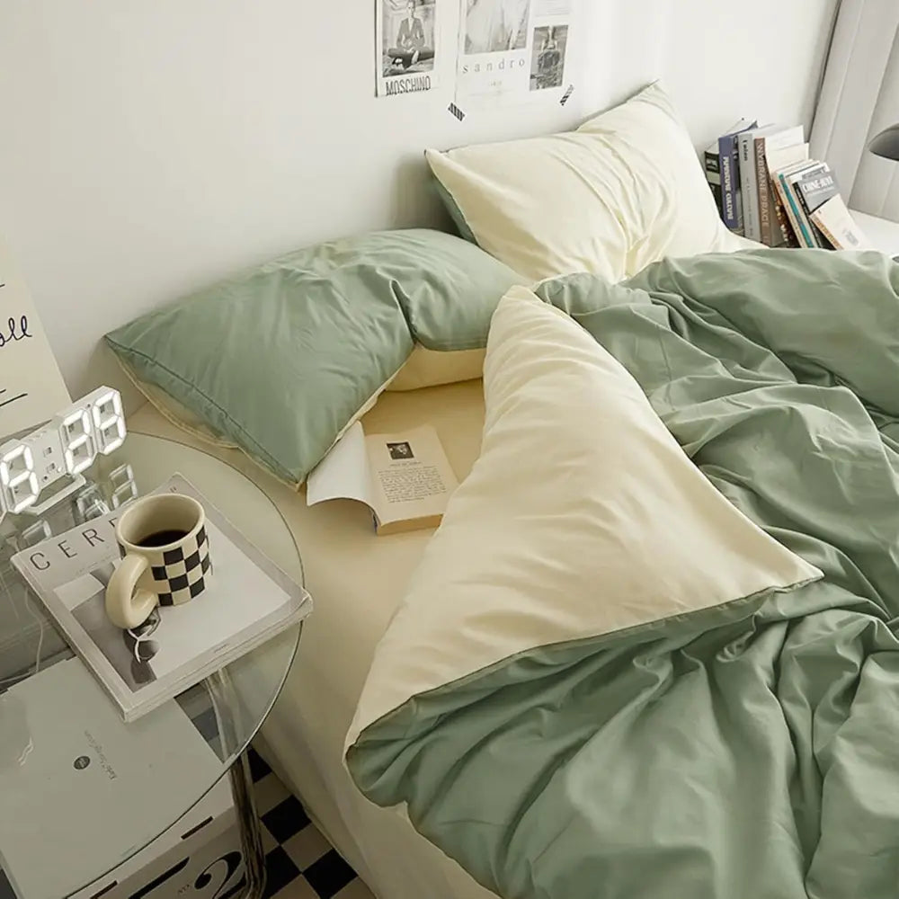 Premium 4-Piece Washed Cotton Duvet Cover Set – Queen Size, Breathable & Durable Bedding with Zipper Closure and Corner Ties-GCC Home Center