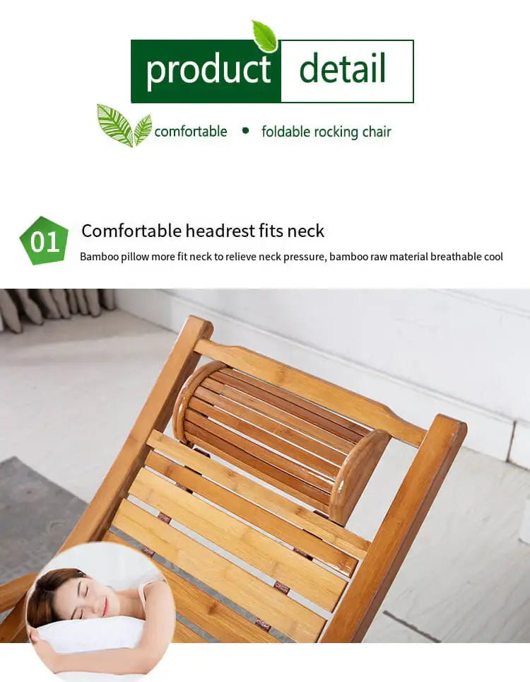 Premium Bamboo Rocking Chair – Folding Zero Gravity Sun Lounger for Indoor & Outdoor Relaxation