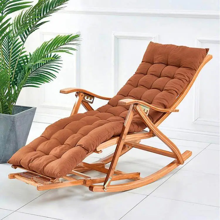 Premium Bamboo Rocking Chair – Folding Zero Gravity Sun Lounger for Indoor & Outdoor Relaxation