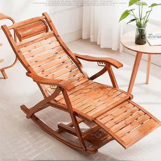Premium Bamboo Rocking Chair – Folding Zero Gravity Sun Lounger for Indoor & Outdoor Relaxation