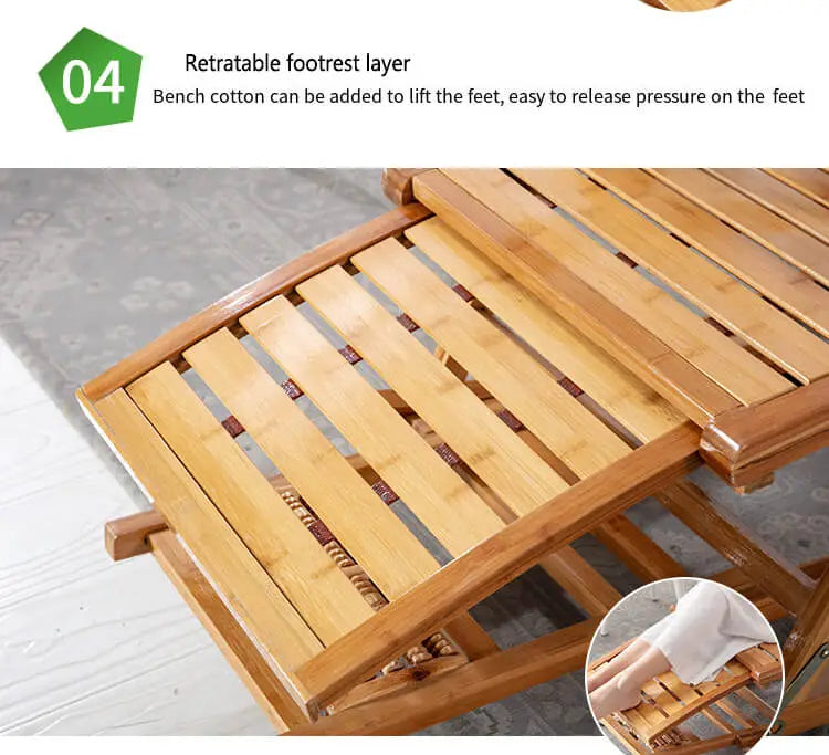 Premium Bamboo Rocking Chair – Folding Zero Gravity Sun Lounger for Indoor & Outdoor Relaxation