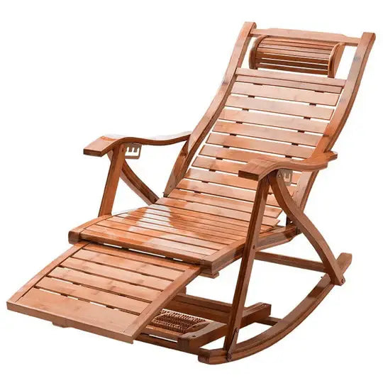 Premium Bamboo Rocking Chair – Folding Zero Gravity Sun Lounger for Indoor & Outdoor Relaxation