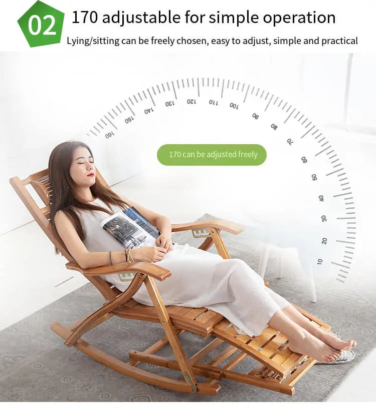 Premium Bamboo Rocking Chair – Folding Zero Gravity Sun Lounger for Indoor & Outdoor Relaxation