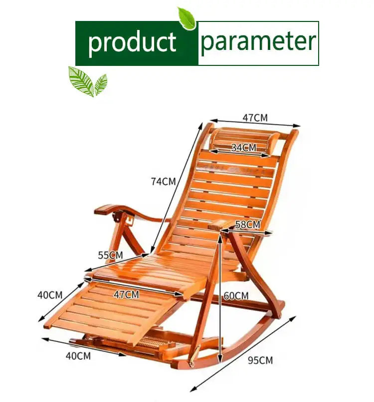 Premium Bamboo Rocking Chair – Folding Zero Gravity Sun Lounger for Indoor & Outdoor Relaxation