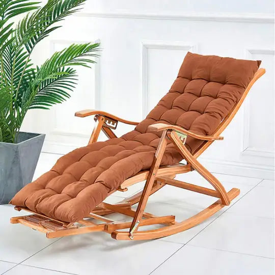 Premium Bamboo Rocking Chair – Folding Zero Gravity Sun Lounger for Indoor & Outdoor Relaxation