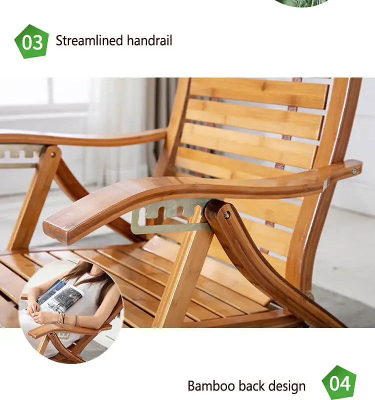 Premium Bamboo Rocking Chair – Folding Zero Gravity Sun Lounger for Indoor & Outdoor Relaxation