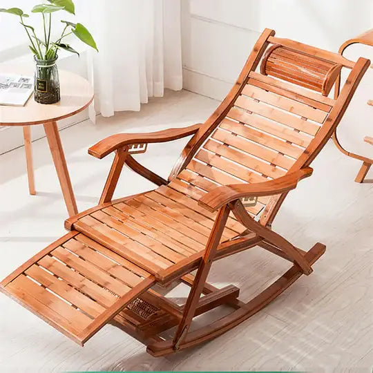 Premium Bamboo Rocking Chair – Folding Zero Gravity Sun Lounger for Indoor & Outdoor Relaxation
