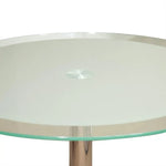 Load image into Gallery viewer, Premium round meeting table BC080 with clear grey tempered glass top and polished chrome stainless steel pedestal base