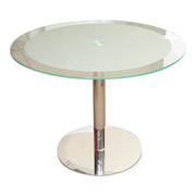 Premium round meeting table with grey tempered glass top and stainless steel pedestal base for modern office use