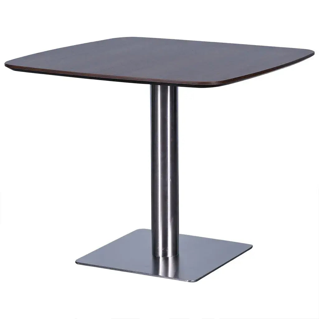Premium square meeting table BT-90 with dark brown high-density fiber top and sleek chrome metal pedestal base