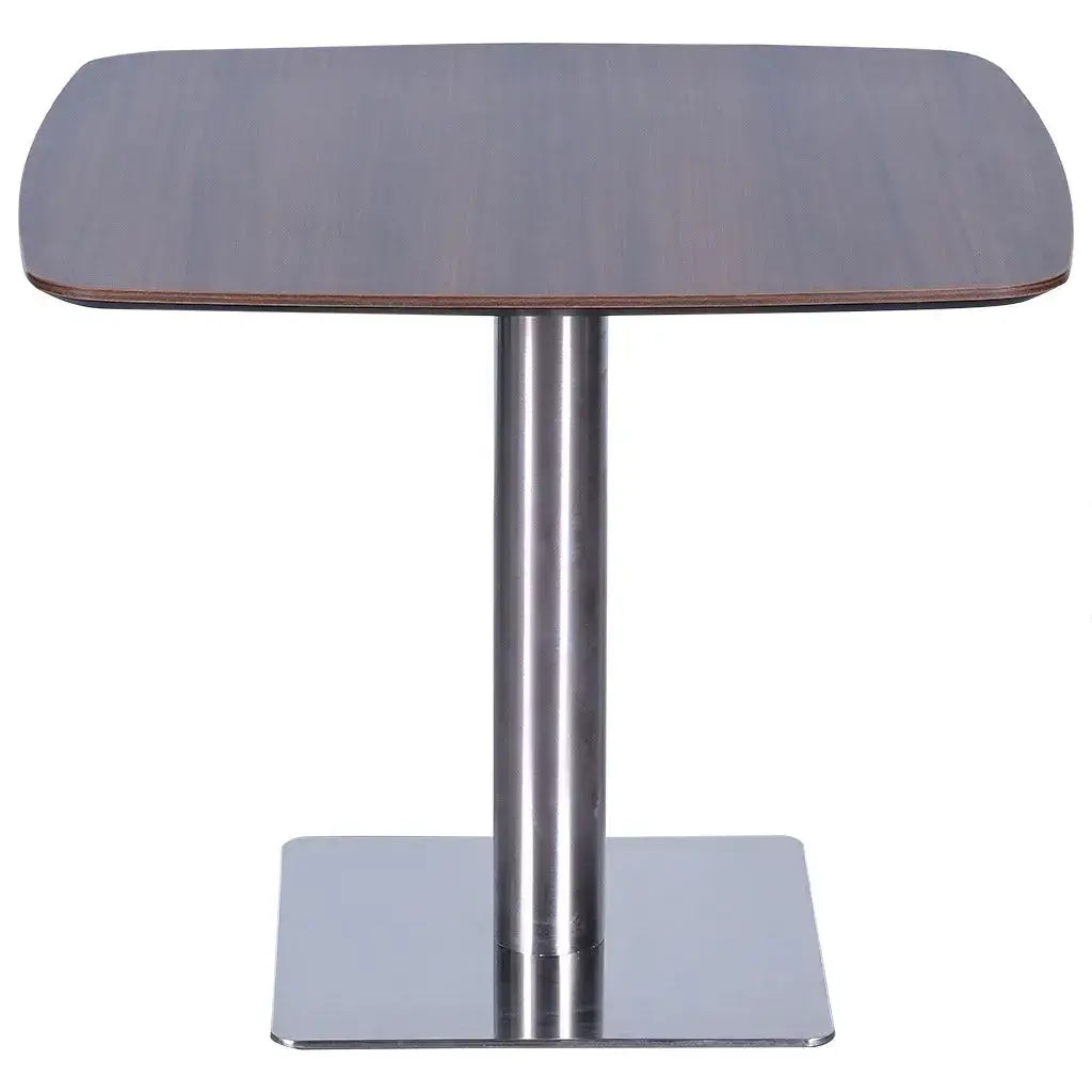 Premium square meeting table BT-90 with dark gray wood-grain top and polished stainless steel pedestal base