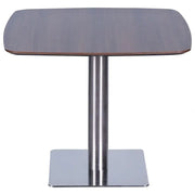 Premium square meeting table BT-90 with dark gray wood-grain top and polished stainless steel pedestal base