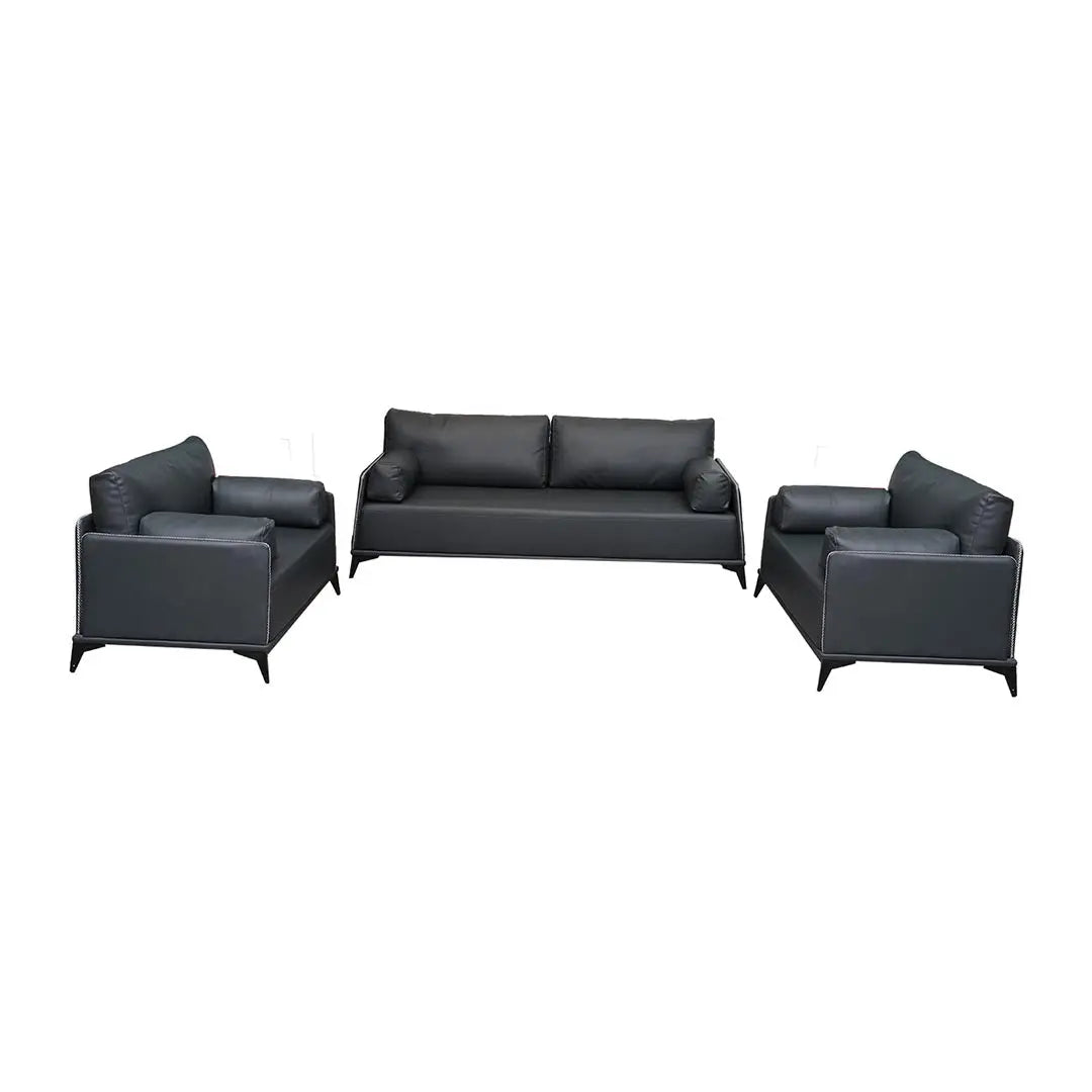 PU Leather Office Sofa Set With Metal Legs - Grey-GCC Home Center
