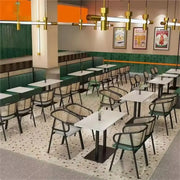 Rectangular Heavy Duty Metal Frame & Marble Top Restaurant Dining Table Modern Elegant Sturdy Table