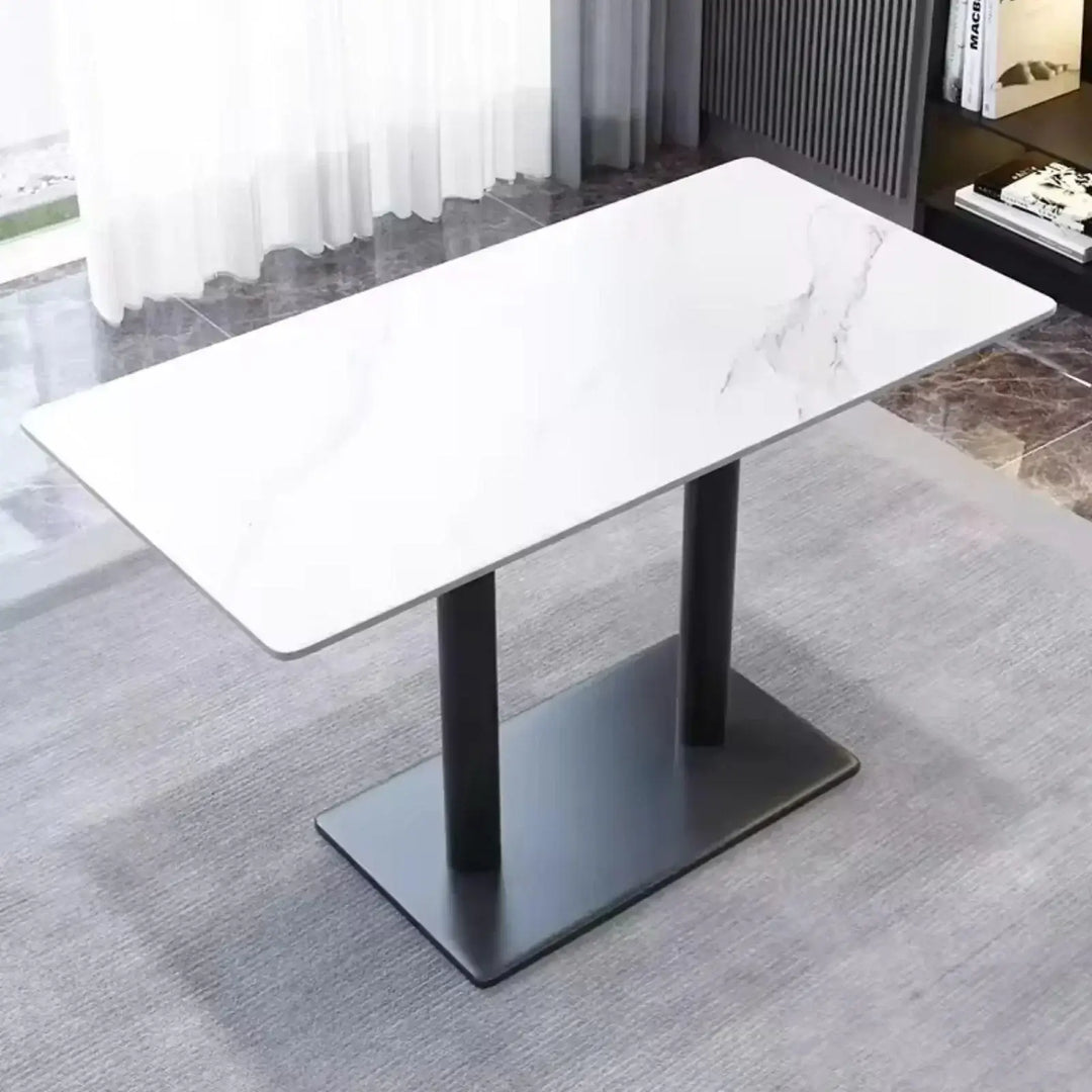 Rectangular Heavy Duty Metal Frame & Marble Top Restaurant Dining Table Modern Elegant Sturdy Table
