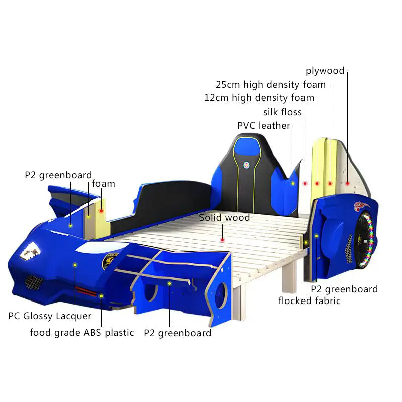 Red Car Beds LED Light Girl Children Desk with Music for Boy Race Car Kids Bed Storage Modern Wholesale Double Full Size