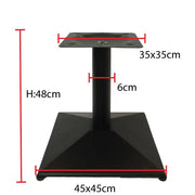 Black metal restaurant table with short square pyramid base 45x45cm bottom 35x35cm top 48cm height
