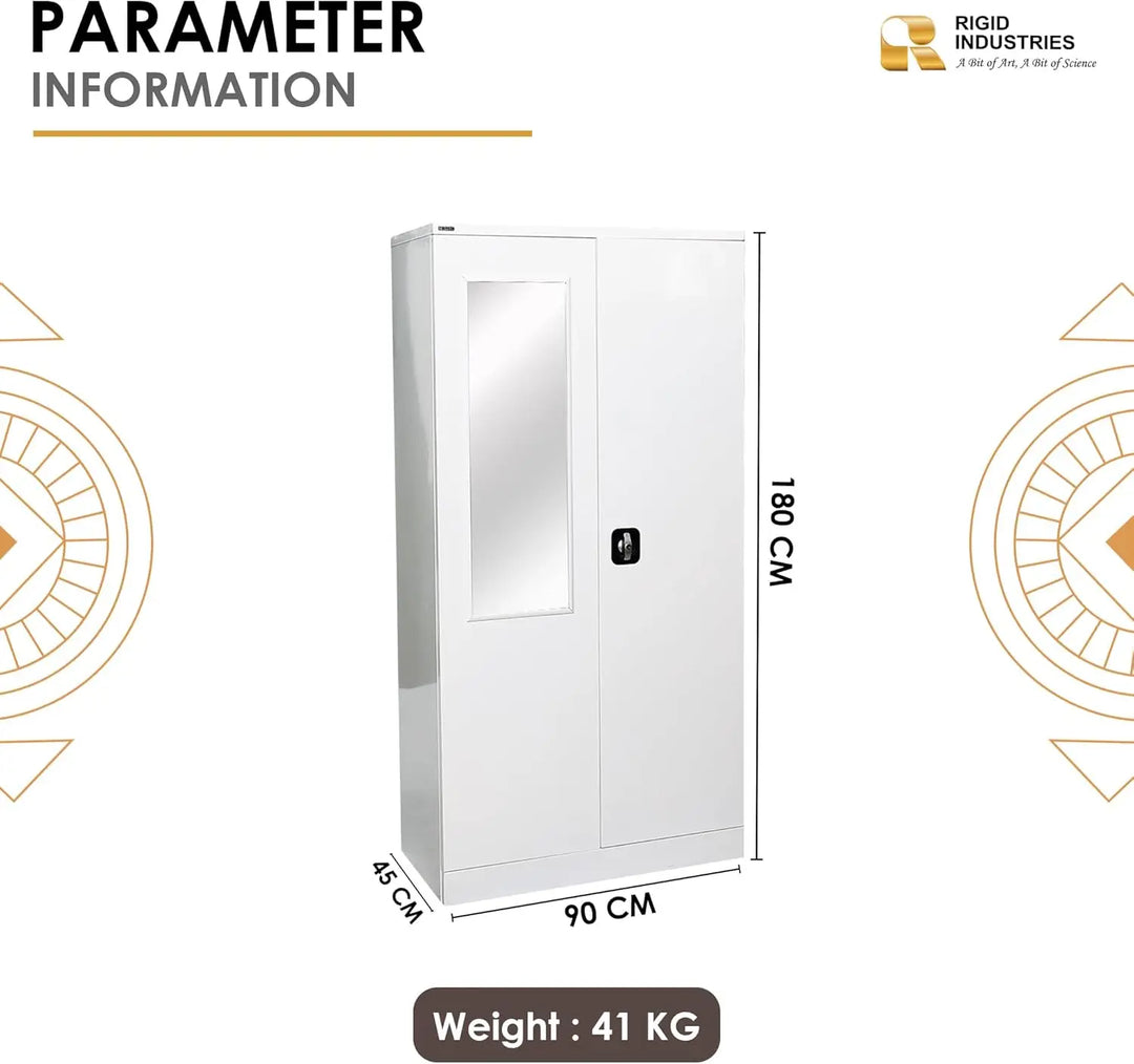 RIGID Steel Home Cupboard with Clothes-Hanging Space Shelving and Front Door Mirror (White)-GCC Home Center