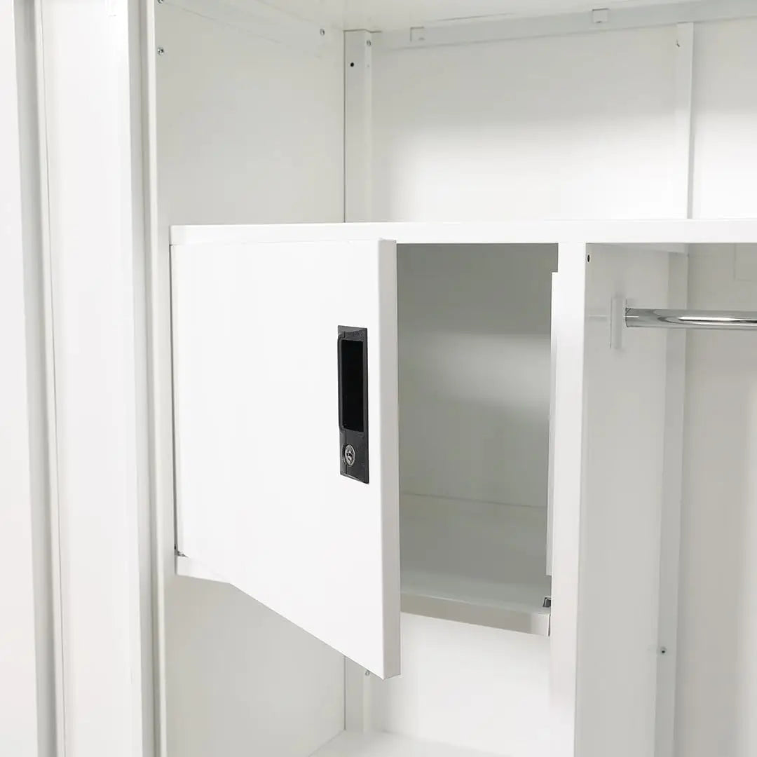 RIGID Steel Home Cupboard with Clothes-Hanging Space Shelving and Front Door Mirror (White)-GCC Home Center