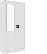 Load image into Gallery viewer, RIGID Steel Home Cupboard with Clothes-Hanging Space Shelving and Front Door Mirror (White)-GCC Home Center