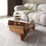 Load image into Gallery viewer, Round Coffee Table for Living Room, Modern Glass Coffee Table with Solid Wood Legs-GCC Home Center
