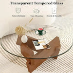 Load image into Gallery viewer, Round Coffee Table for Living Room, Modern Glass Coffee Table with Solid Wood Legs-GCC Home Center