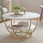Load image into Gallery viewer, Round Coffee Table with Marble Top Like Finish Stylish 2-Tier Design