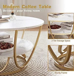 Load image into Gallery viewer, Round Coffee Table with Marble Top Like Finish Stylish 2-Tier Design