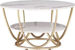Load image into Gallery viewer, Round Coffee Table with Marble Top Like Finish Stylish 2-Tier Design