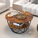 Load image into Gallery viewer, Round Coffee Table with Marble Top Like Finish Stylish 2-Tier Design