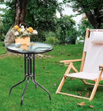 Load image into Gallery viewer, Round Dining Table with Tempered Water Ripple Glass Top – Rust-Resistant Metal Outdoor Table