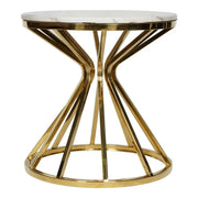 Round marble coffee table with white marble top and gold stainless steel geometric radiating base