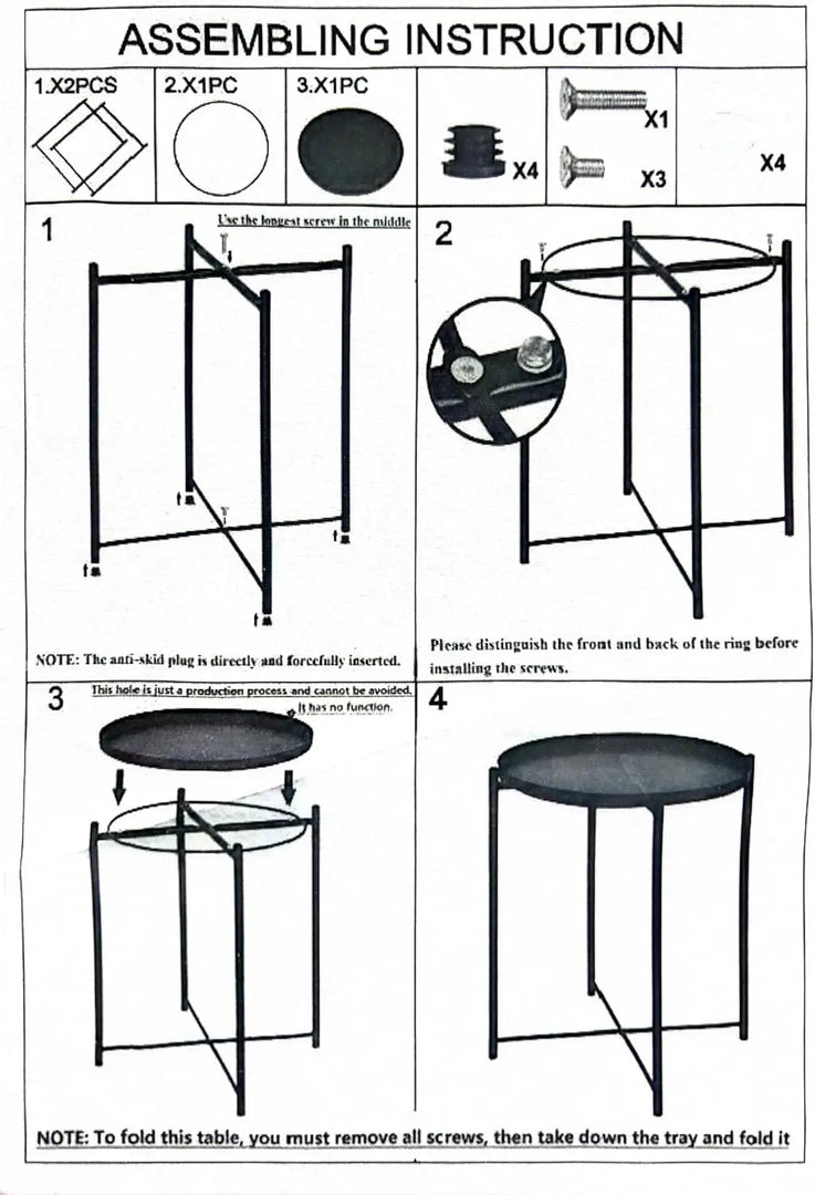 Round Metal Tray Table, Waterproof Folding Side Table for Living Room – 42×42×53cm