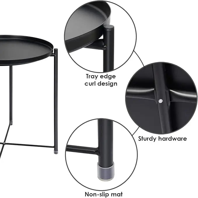 Round Metal Tray Table, Waterproof Folding Side Table for Living Room – 42×42×53cm