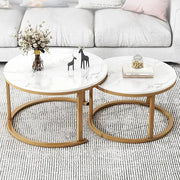 Round Nesting Coffee Table Set of 2 For Living Room - Gold & White-GCC Home Center