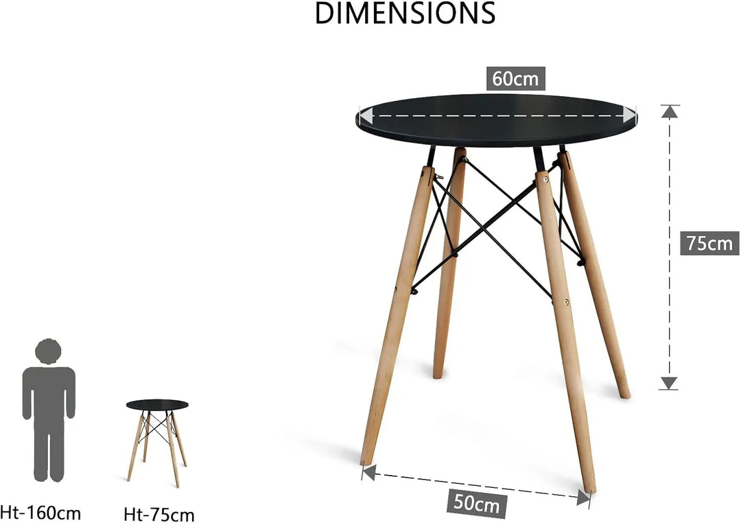 Mahmayi TJ HYT08 60DIA Round Pantry Table - Quad Leg base - Versatile for Home Office, Bistro, Balcony, Lawn, and Breakfast Nook - Fits Any Urban Decor Theme, Sturdy & Easy to Clean- Black(60cm)
