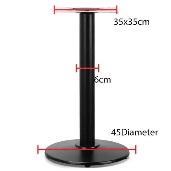Black metal round restaurant table base with circular 35x35cm top and 45cm diameter base for sturdy support