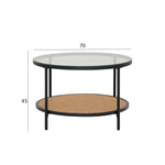 Load image into Gallery viewer, Round Walnut &amp; Black Coffee Table with Tempered Glass Top and Metal Frame