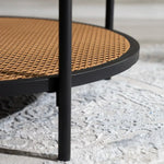 Load image into Gallery viewer, Round Walnut &amp; Black Coffee Table with Tempered Glass Top and Metal Frame