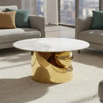 Load image into Gallery viewer, Round White &amp; Gold Coffee Table for Modern Spaces
